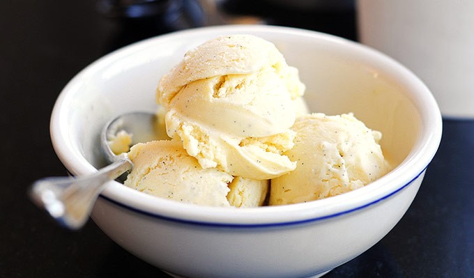 A bowl of vanilla ice cream